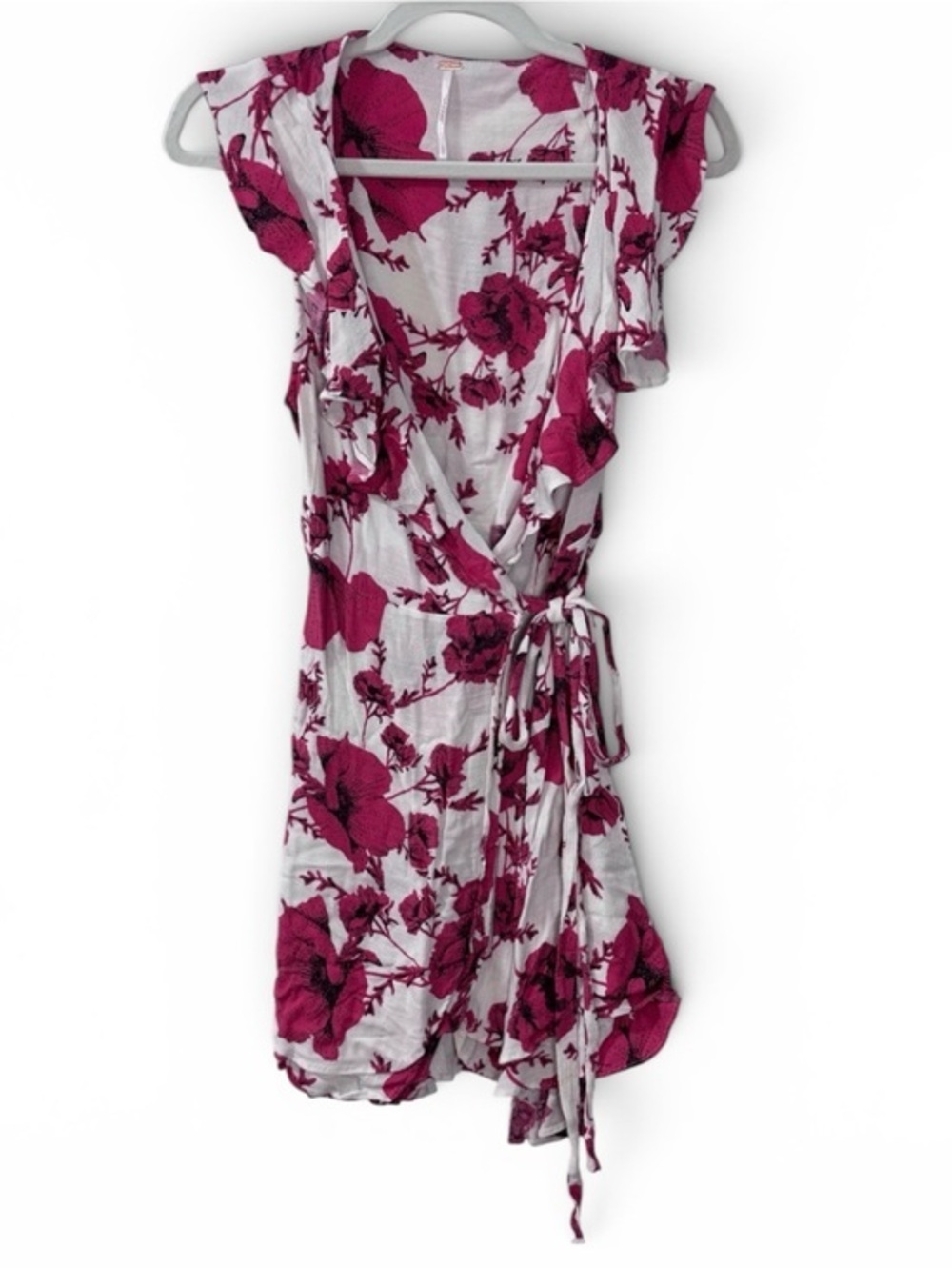 Free People Wrapped White Coverup with Pink Floral Print - Size S